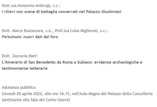 Adunanza pubblica – Pontificia Accademia Romana di Archeologia