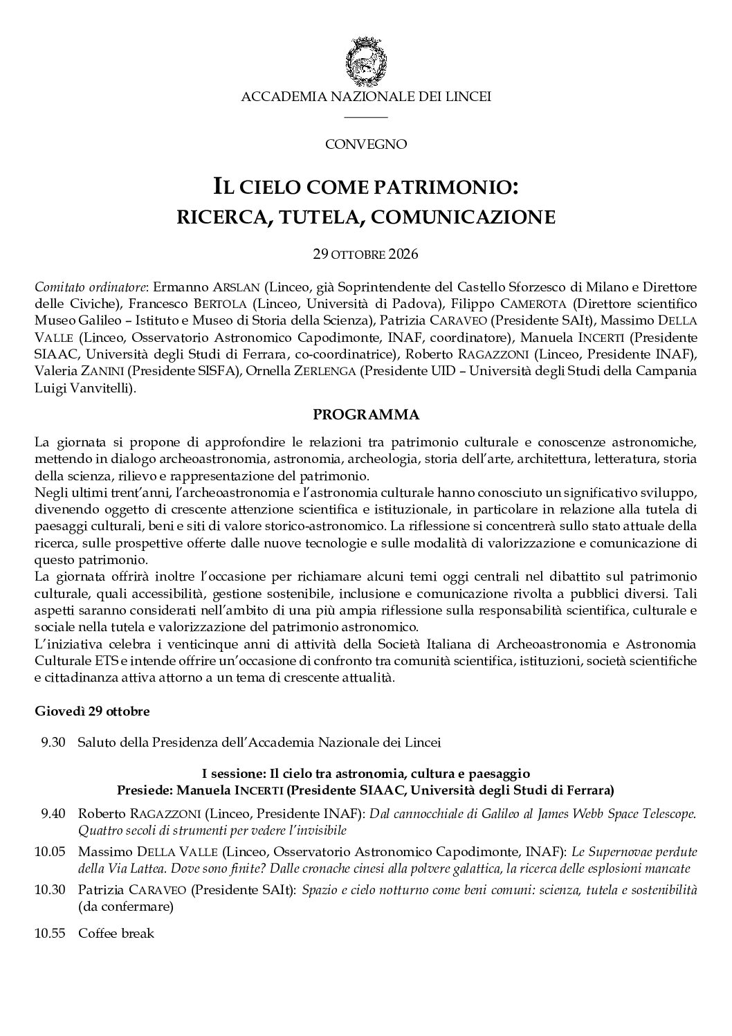 Il cielo come patrimonio: ricerca, tutela, comunicazione
